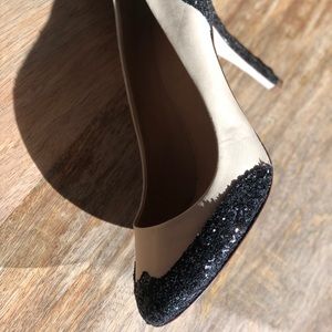 Jcrew white heels with black glitter accent